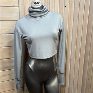 Gray Turtleneck Crop Top